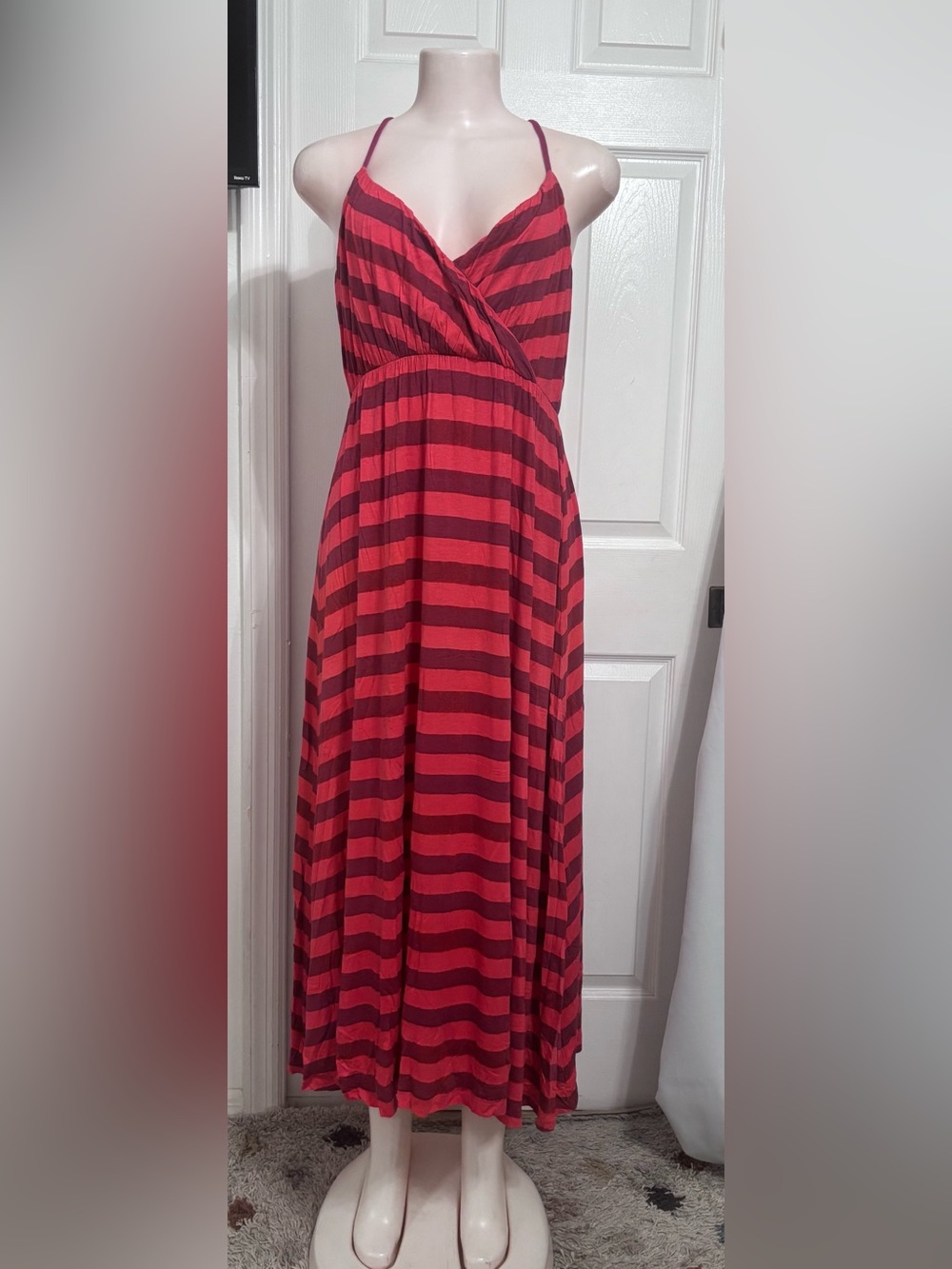 GAP Striped Red and Dark Pink Sleeveless Maxi Dress